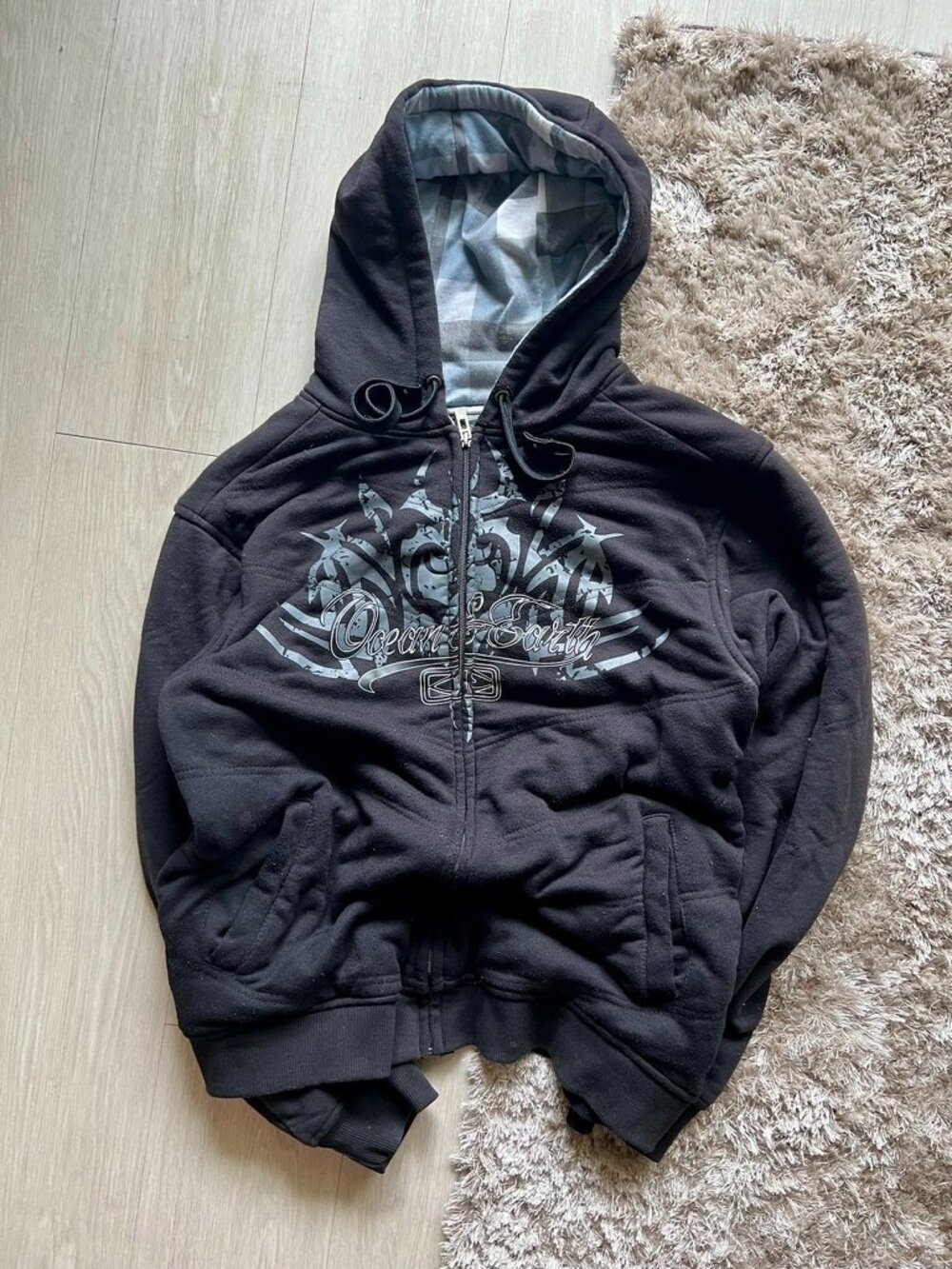 Vintage Y2K Ocean & Earth O&E Heavy Full Zip Hoodie Thick Lined Plated Early 00s